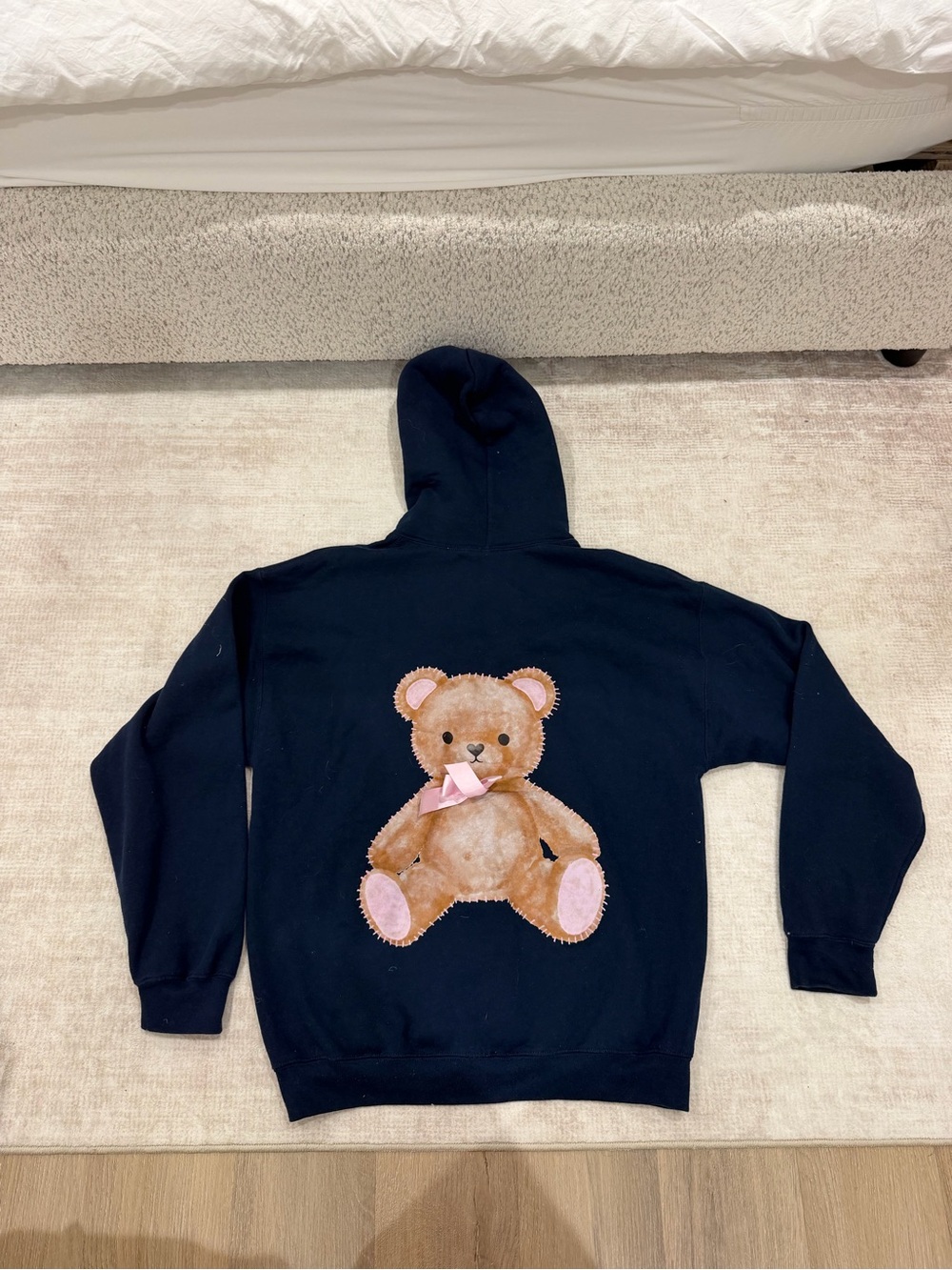 Kids Black Hoodie with Teddy Bear Graphic